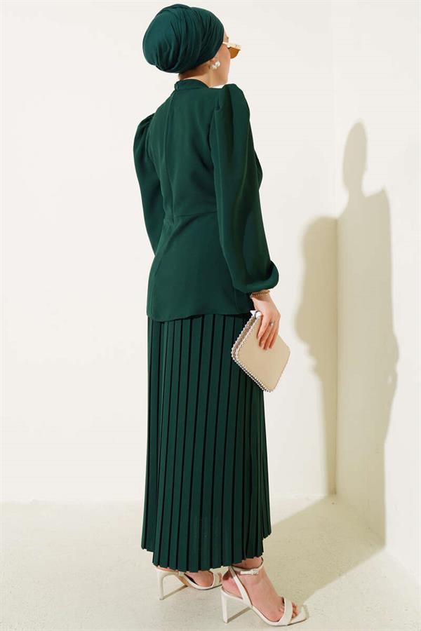 Pleated Skirted Tunic 2 Piece Set Emerald