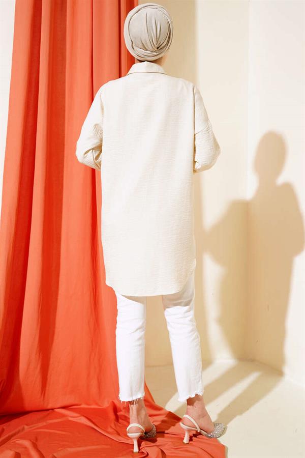 Pleated Swirl Shirt Beige