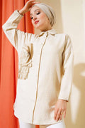 Pleated Swirl Shirt Beige