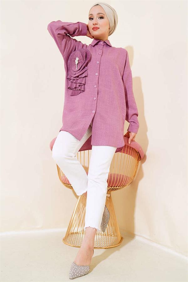 Pleated Swirl Shirt Dusty Rose