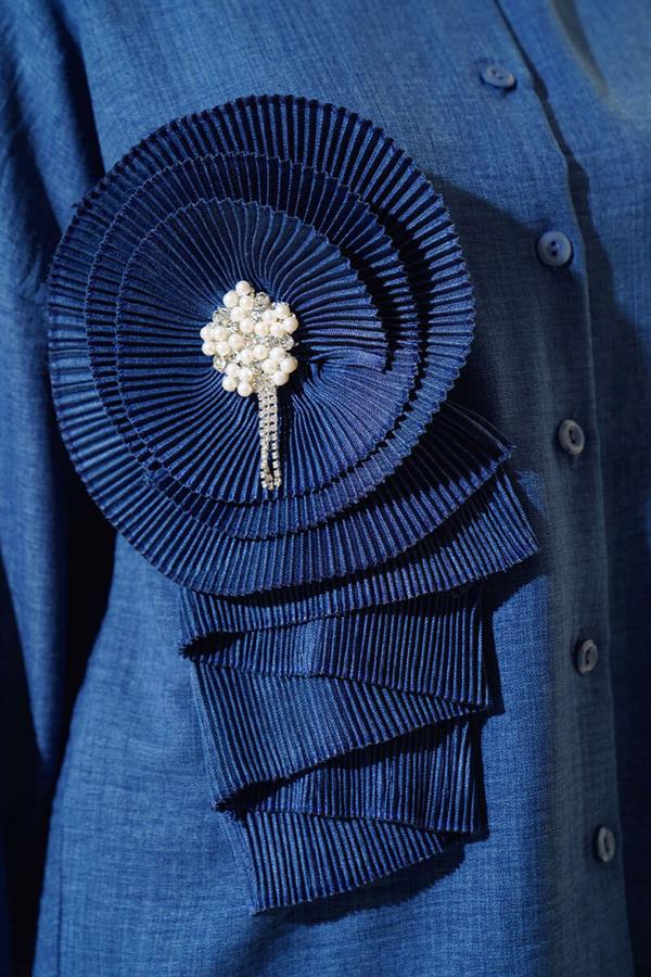 Pleated Swirl Shirt Indigo