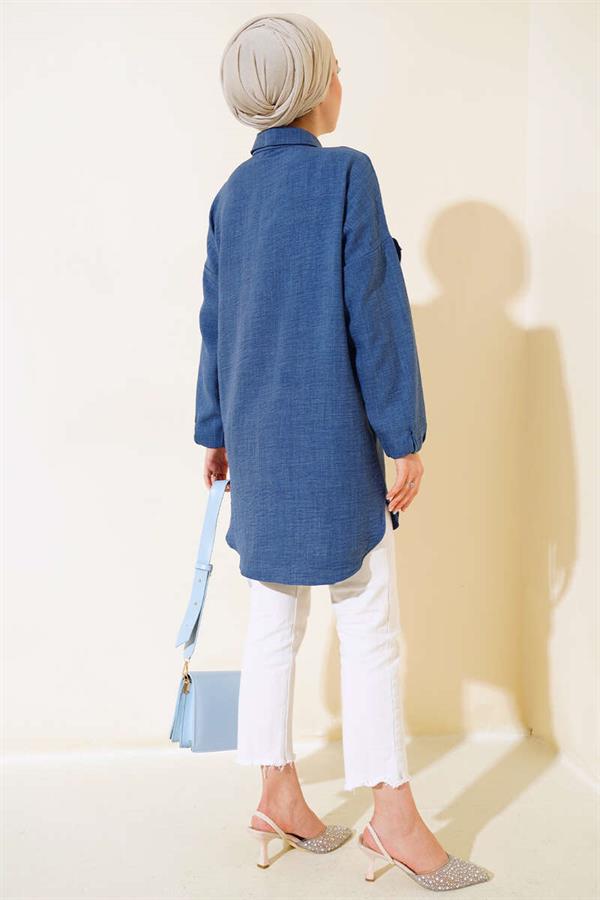 Pleated Swirl Shirt Indigo