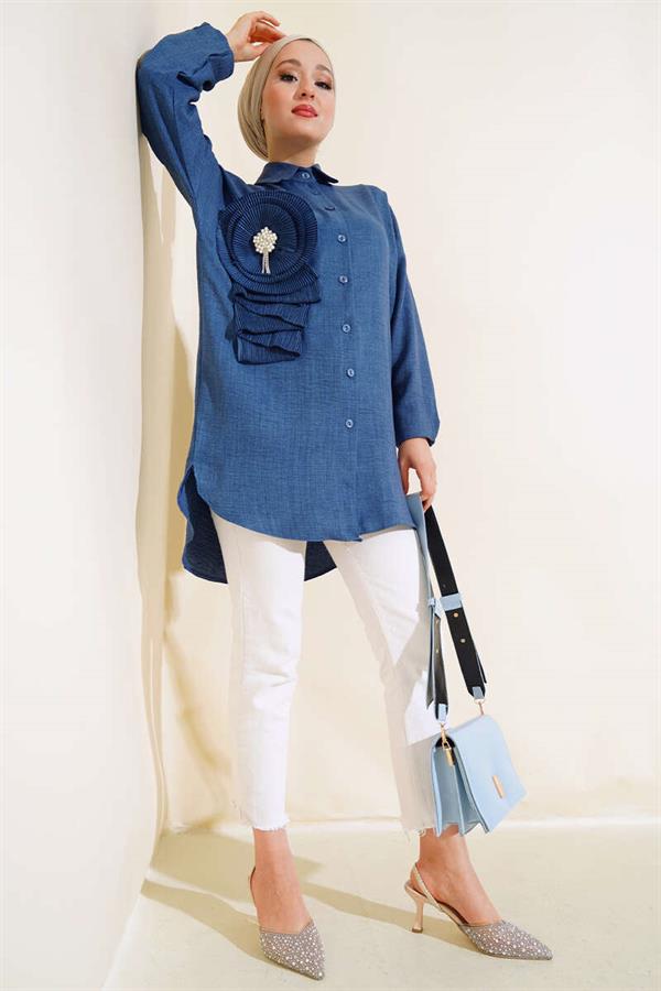 Pleated Swirl Shirt Indigo