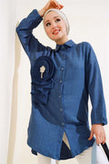 Pleated Swirl Shirt Indigo