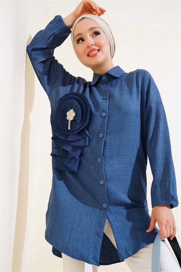 Pleated Swirl Shirt Indigo