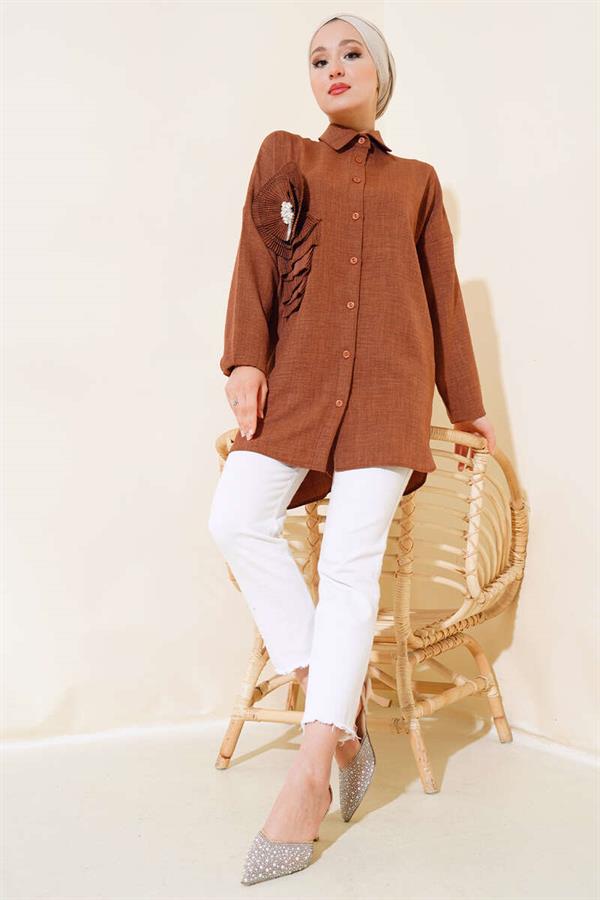 Pleated Swirl Shirt Brown