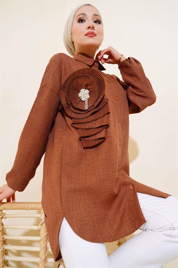Pleated Swirl Shirt Brown
