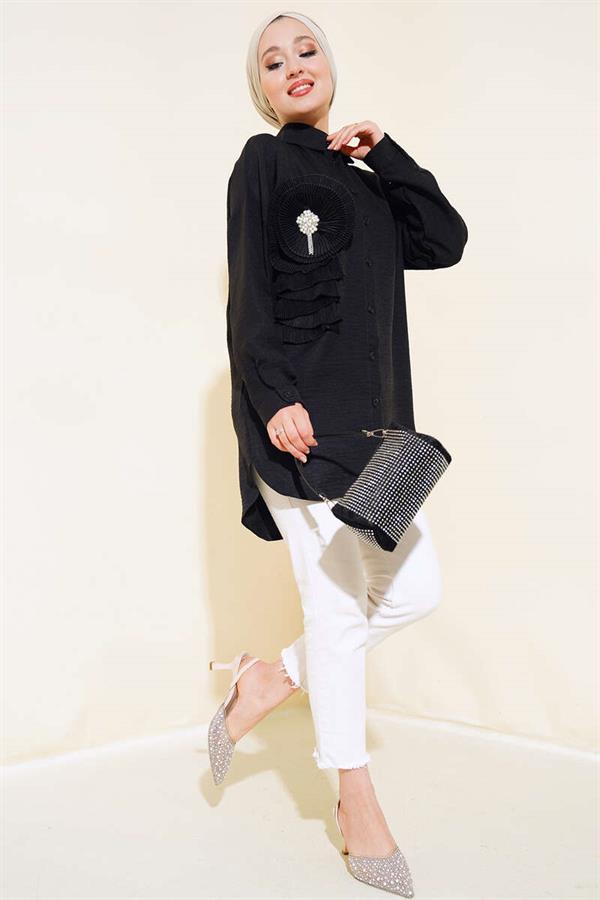 Pleated Swirl Shirt Black