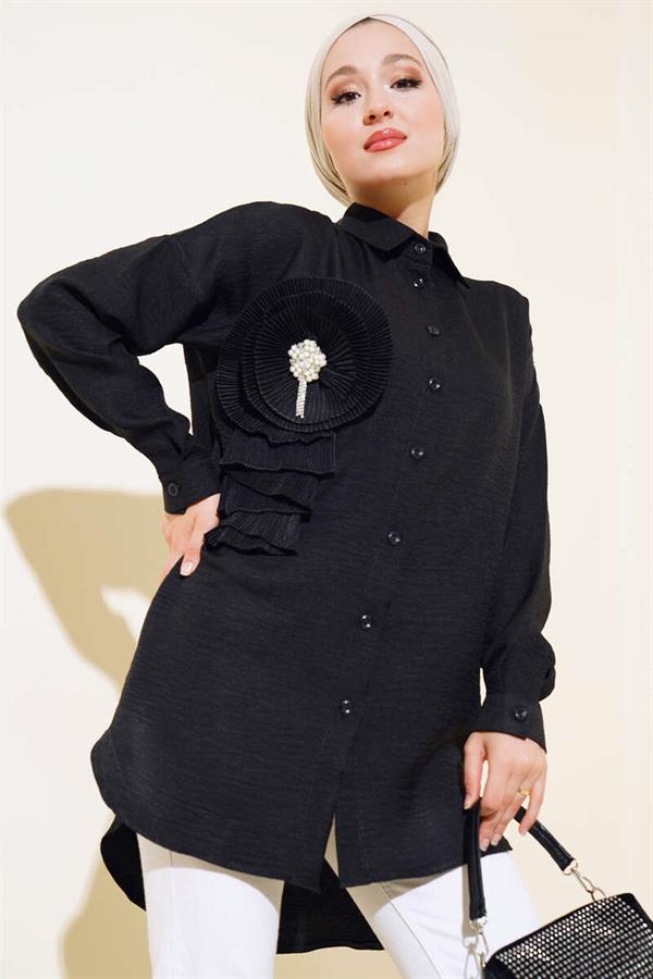 Pleated Swirl Shirt Black