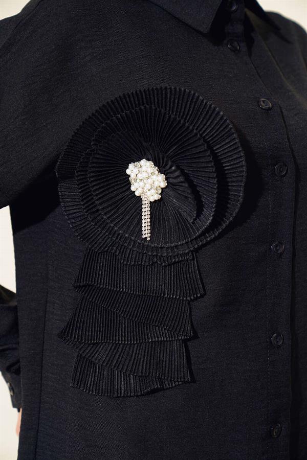 Pleated Swirl Shirt Black