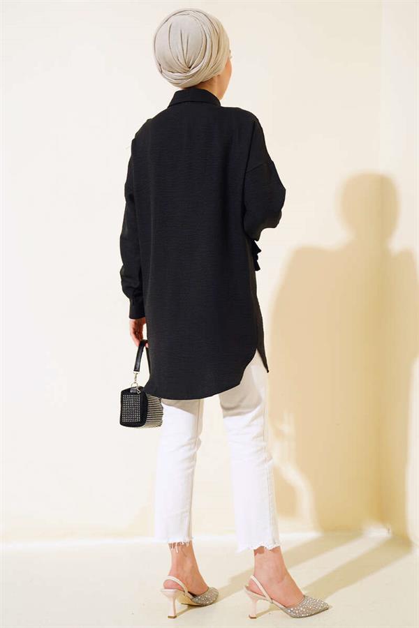 Pleated Swirl Shirt Black