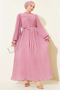 Pleated Lace-up Evening Dress in Powder Pink