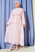 2 Piece Set with pleated, tie-tie skirt in pink.