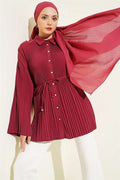 Pleated Shirt with Drawstring, Burgundy