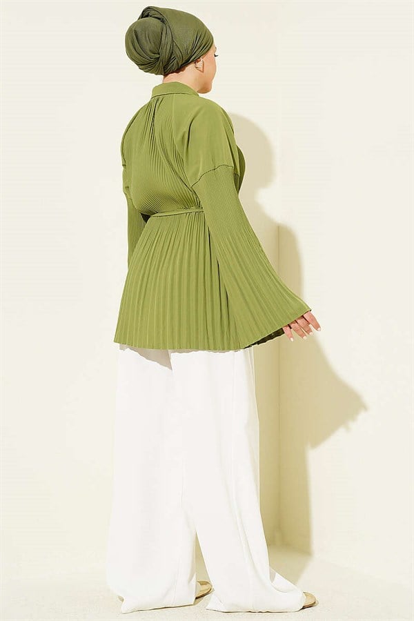 Pleated Shirt with Drawstring, Light Green