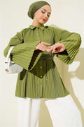 Pleated Shirt with Drawstring, Light Green