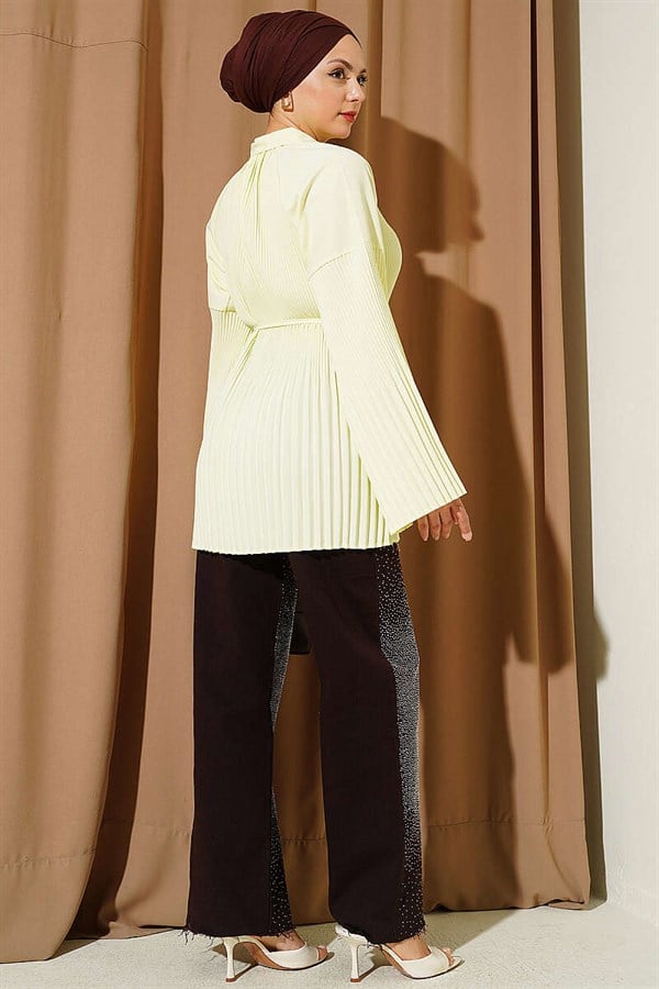 Pleated Shirt with Drawstring, Neon Green