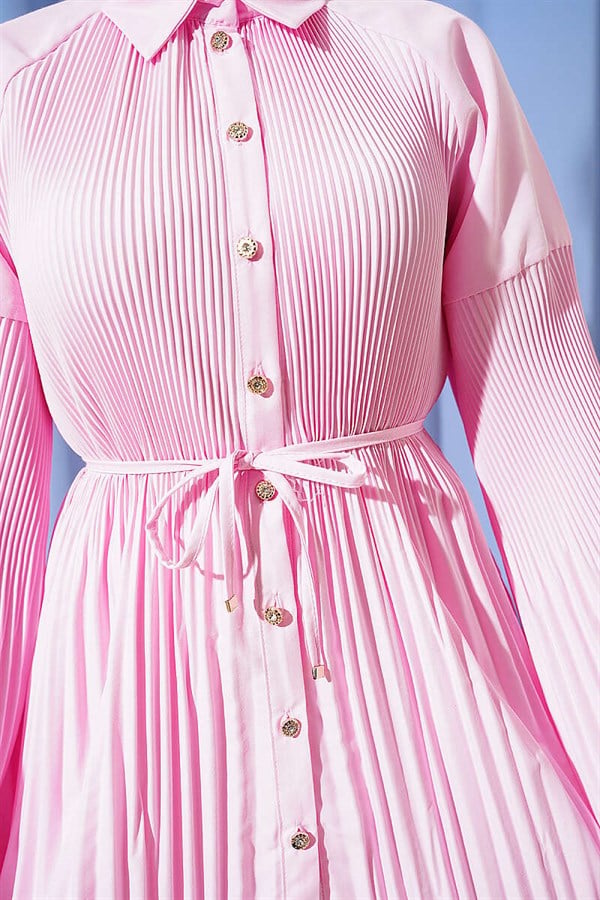 Pink Pleated Shirt with Drawstring