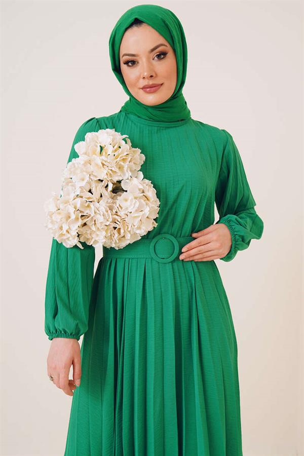 Pleated Belted Aerobin Dress Benetton