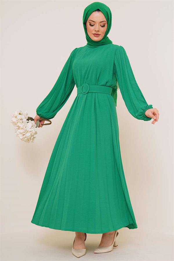 Pleated Belted Aerobin Dress Benetton
