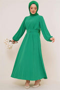 Pleated Belted Aerobin Dress Benetton