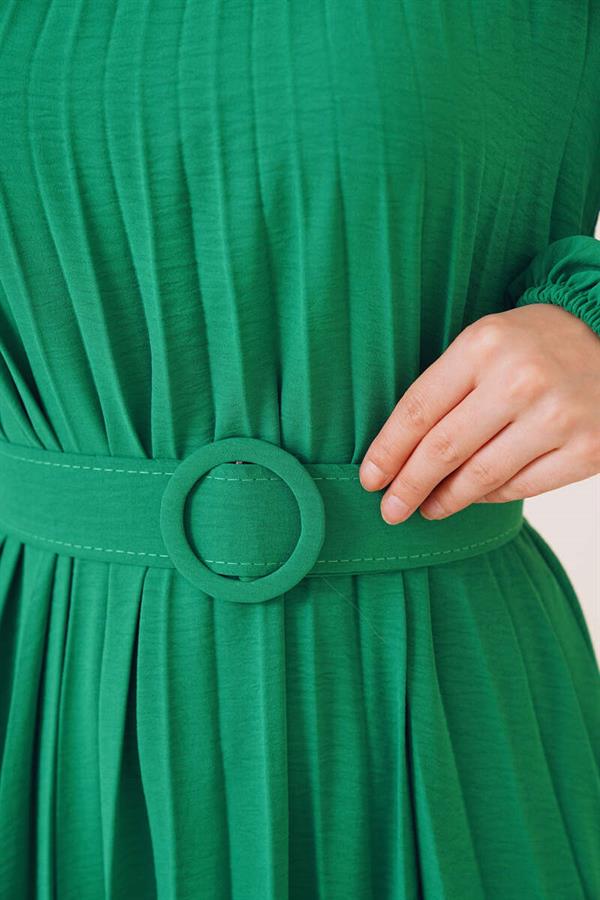 Pleated Belted Aerobin Dress Benetton