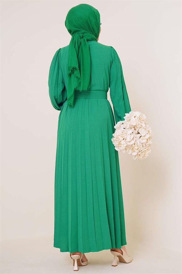 Pleated Belted Aerobin Dress Benetton