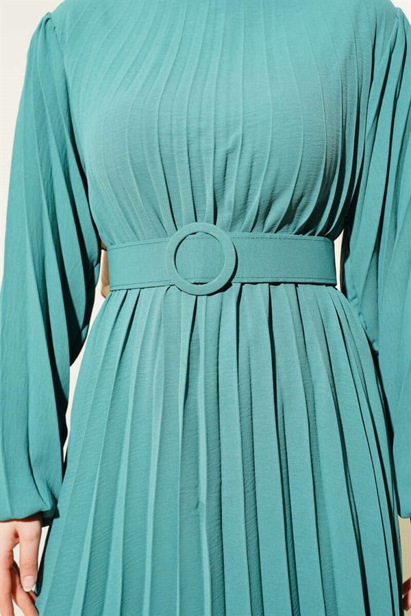 Pleated Belted Ayrobin Dress in Sage Green