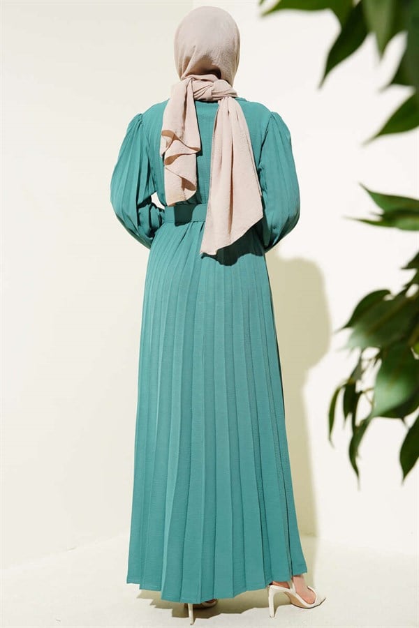 Pleated Belted Ayrobin Dress in Sage Green