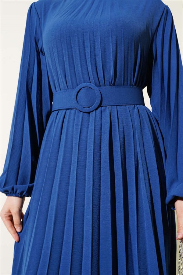 Pleated Belted Ayrobin Dress Indigo