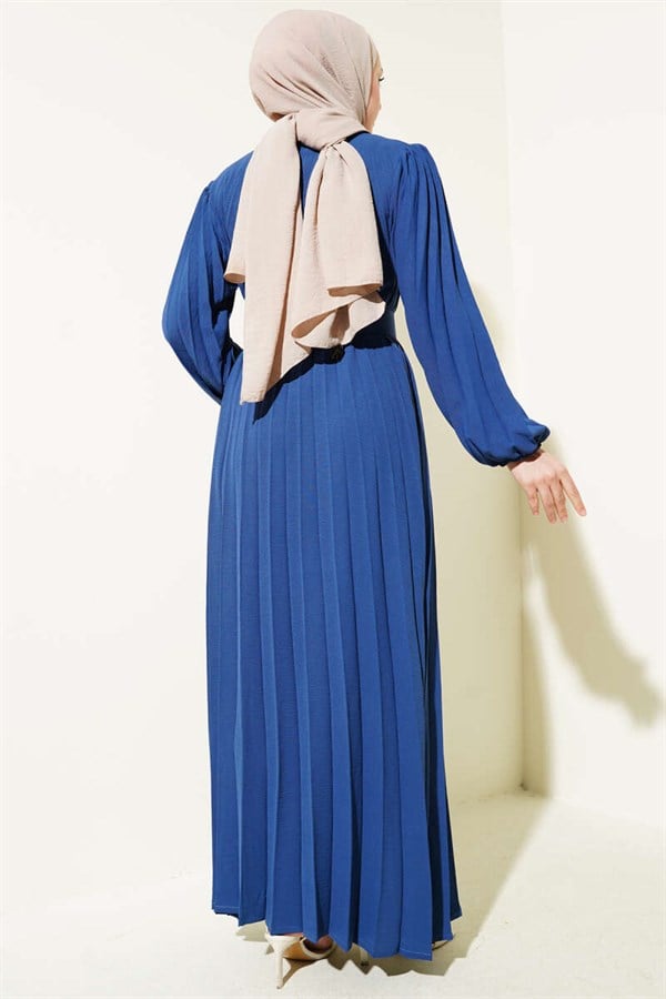 Pleated Belted Ayrobin Dress Indigo