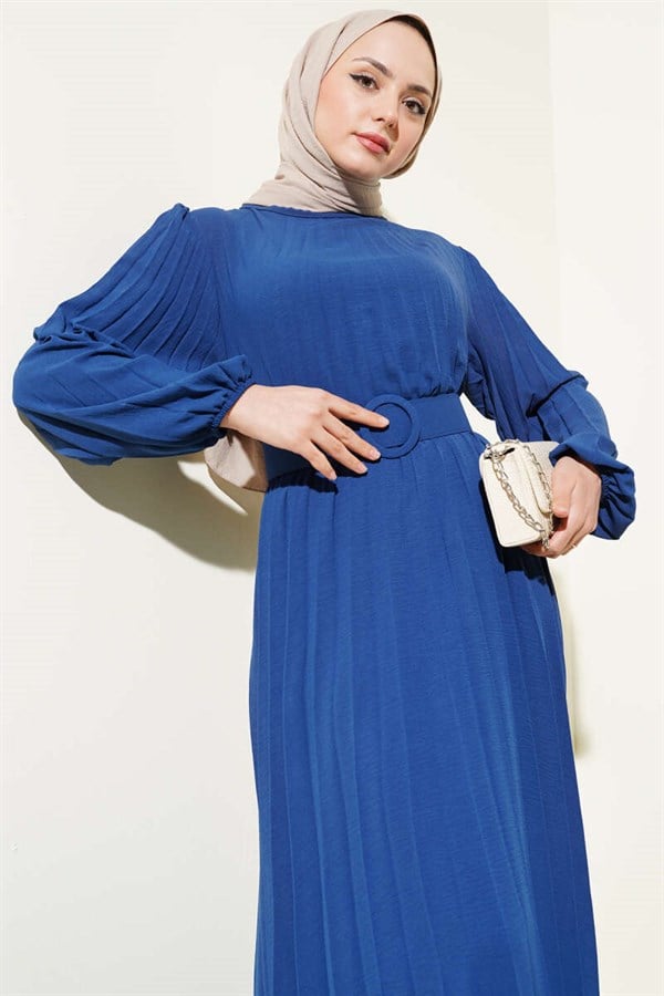 Pleated Belted Ayrobin Dress Indigo