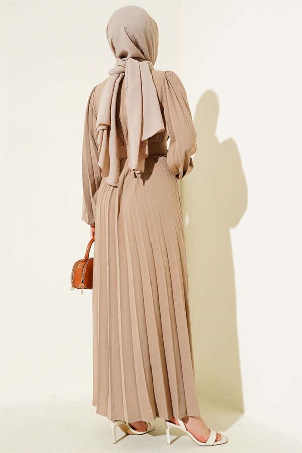 Pleated Belted Aerobin Dress Latte