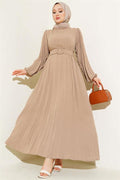 Pleated Belted Aerobin Dress Latte