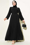 Pleated Belted Aerobin Dress Black