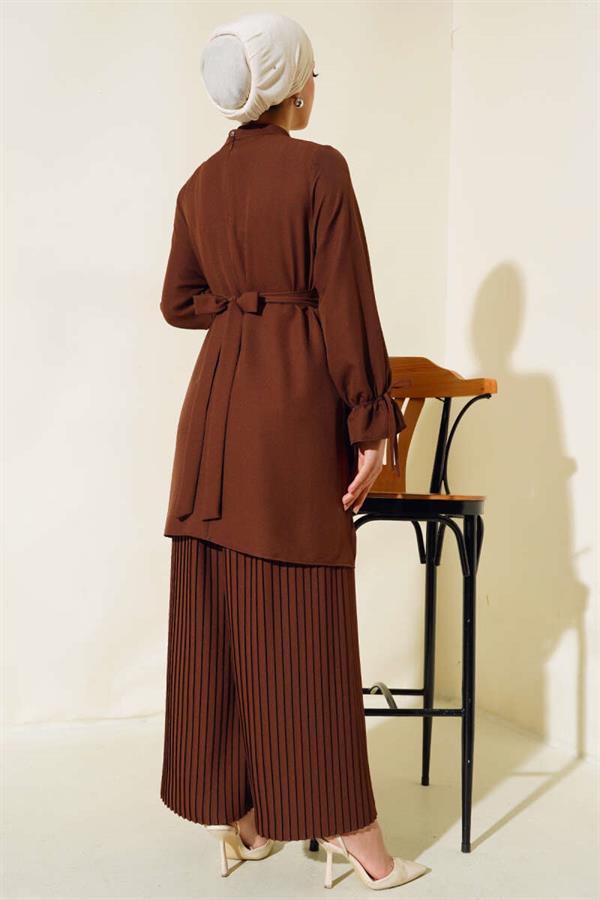 Pleated Trousers 2 Piece Set Brown