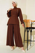 Pleated Trousers 2 Piece Set Brown