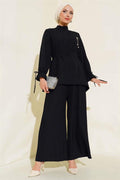 Pleated Trousers 2 Piece Set Black