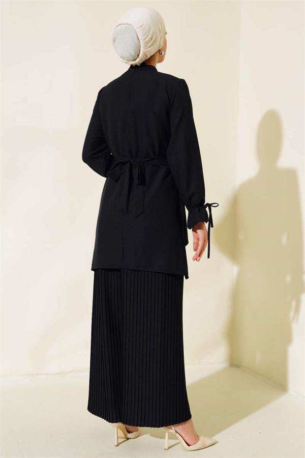 Pleated Trousers 2 Piece Set Black