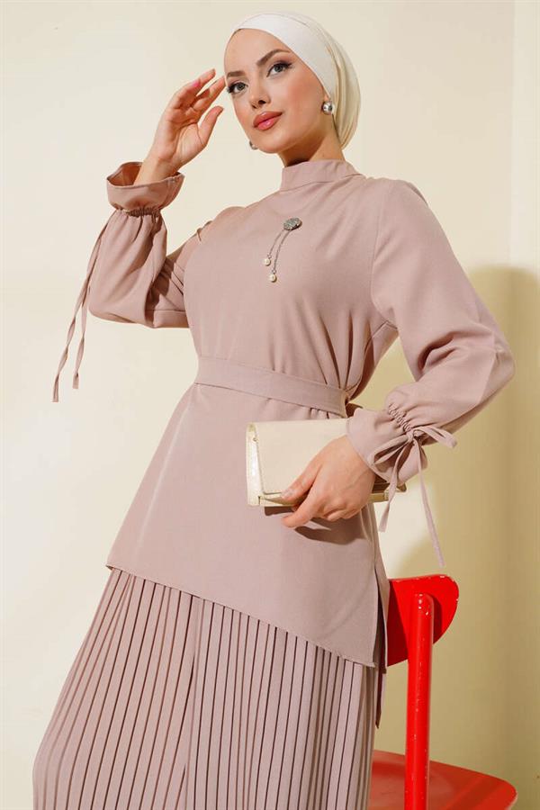 Pleated Trousers 2 Piece Set Mink