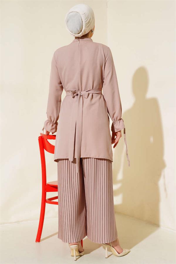 Pleated Trousers 2 Piece Set Mink