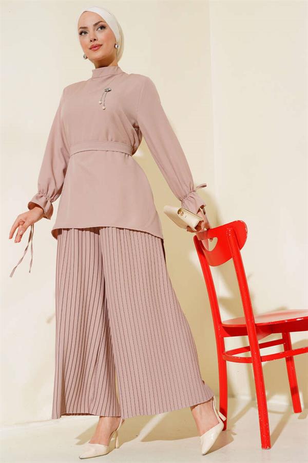 Pleated Trousers 2 Piece Set Mink