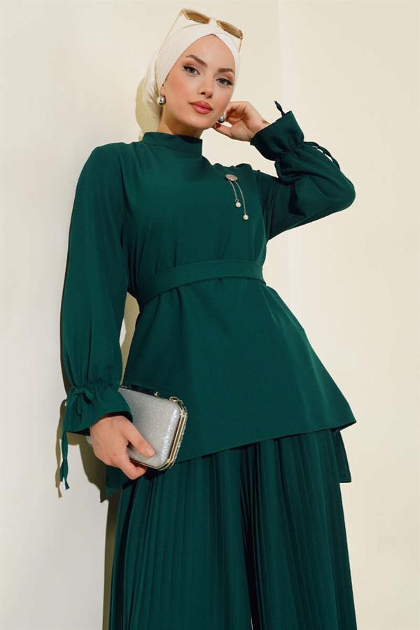 Pleated Trousers 2 Piece Set Emerald