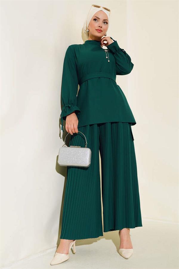 Pleated Trousers 2 Piece Set Emerald