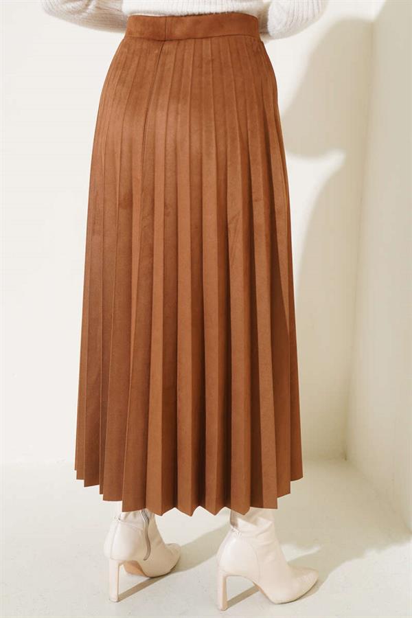 Pleated Suede Skirt Soft Brown