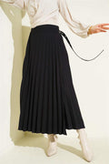 Pleated Skirt with Side Belt Detail, Black