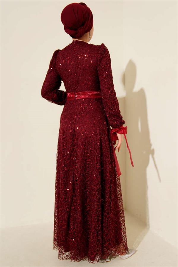 Shimmer Sequined Evening Dress Burgundy