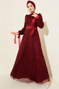 Shimmer Sequined Evening Dress Burgundy