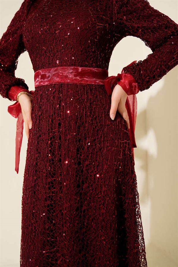 Shimmer Sequined Evening Dress Burgundy