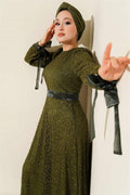 Sparkling Sequined Evening Dress Khaki